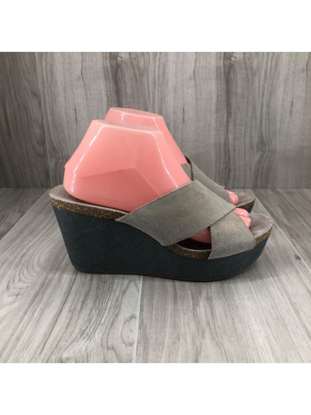Splendid Wedge Sandals Womens 8.5M Taupe Suede Slip On Platform Shoes